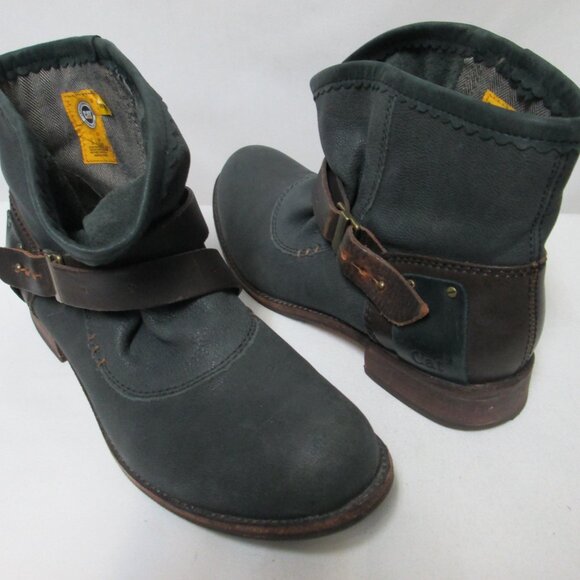 Cat Caterpillar Riva Leather ankle boots booties grey brown pull on NEW Size 8 - Picture 1 of 13